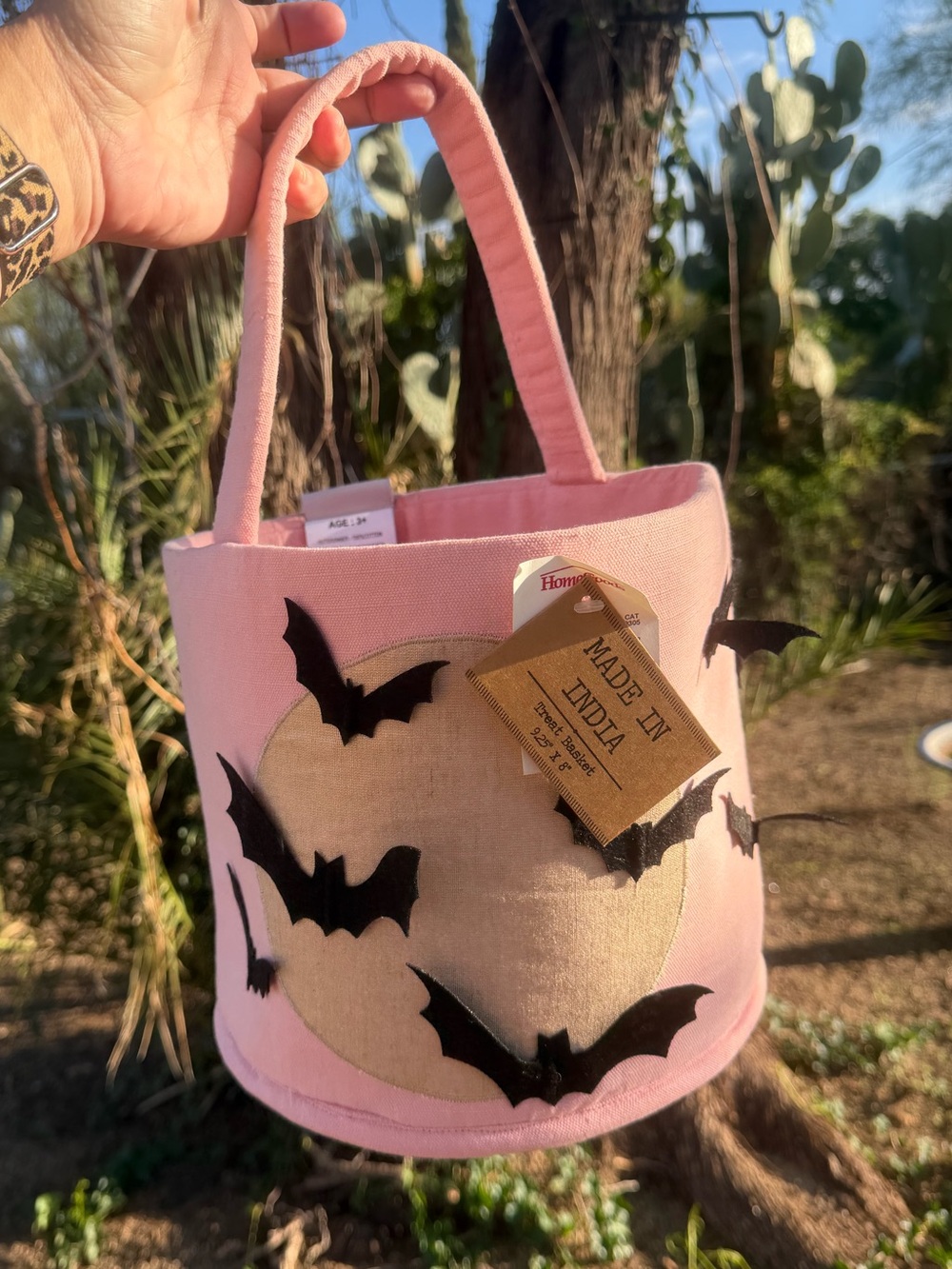 Halloween Pink Bat Full Moon Soft Treat Bucket Made in India